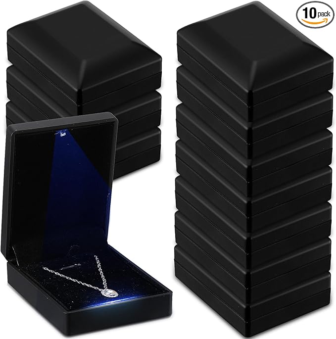 Landical 10 Pcs Pendant Necklace Box with LED Light Velvet Necklace Case for Pendant Bracelet Ring Earring, Jewelry Storage(Black)