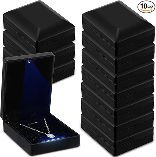 Landical 10 Pcs Pendant Necklace Box with LED Light Velvet Necklace Case for Pendant Bracelet Ring Earring, Jewelry Storage(Black)