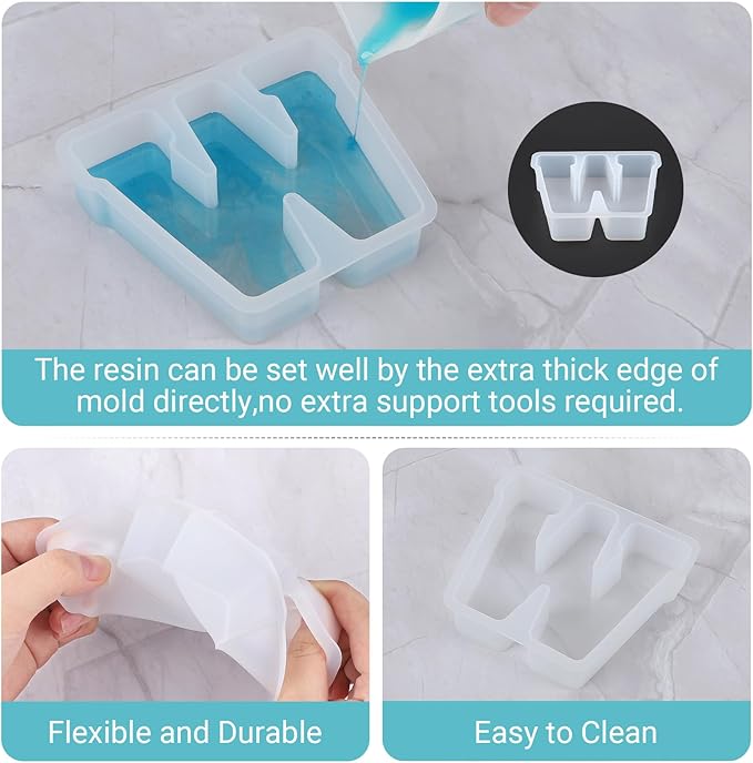 Gartful Resin Letter Molds for Casting, W Capital Alphabet Resin Silicone Molds for Epoxy, Thick 3D Silicone Letter Molds for Making Letters, Word Sign Art, DIY Crafts, Making Candle, Party Home Decor