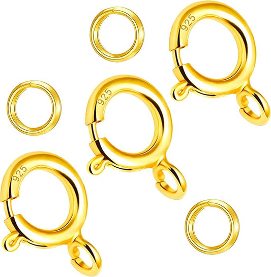 Spring Clasps Sterling Silver with Open Jump Rings Gold Necklace Clasps and Closures for Jewelry making,Made in Italy
