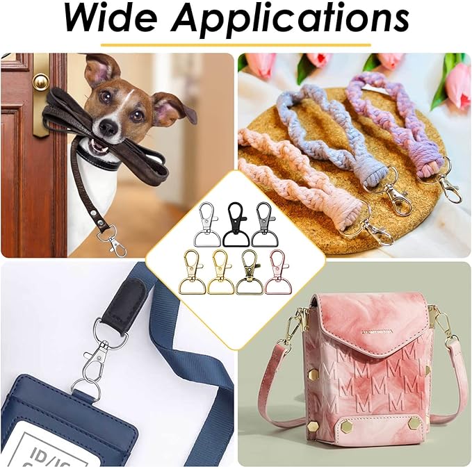 Swivel Clasp Hooks, Anezus 80Pcs Key Chain Clip Hooks, D Ring Clip Lanyard Hardware for Keychain Making, Lanyard Making, Purse Hardware, DIY Craft (3/4” Inside Width)