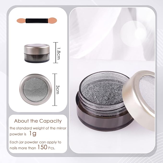 Laza Chrome Nail Powder Mirror Effect Metallic Dust Holographic Glitter Glazed Manicure Decoration Reflective Pigment for DIY Gel Polish Nail Art, Resin Craft, Gifts - Silver
