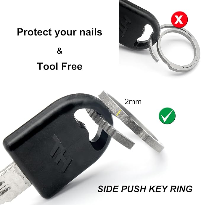 Titanium Key Rings Heavy Duty Side Push Split Key Chain Rings for Key Carabiner Quick Release Keychain Rings