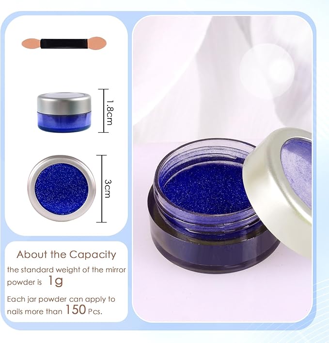 Laza Chrome Nail Powder Mirror Effect Metallic Dust Holographic Glitter Glazed Manicure Decoration Reflective Pigment for DIY Gel Polish Nail Art, Resin Craft, Gifts - Royal Blue