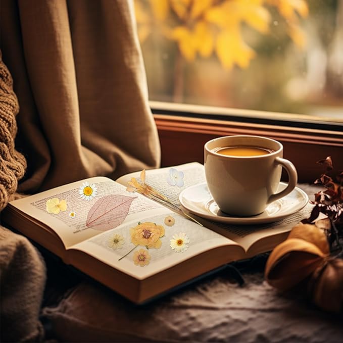 Dried Pressed Flowers Real Pressed Flowers Natural Dry Leaves Bulk Mixed Colorful Herbs Kit with Tweezers for Scrapbooking DIY Candle Jewelry Crafts Making Nails (Vintage Colors)