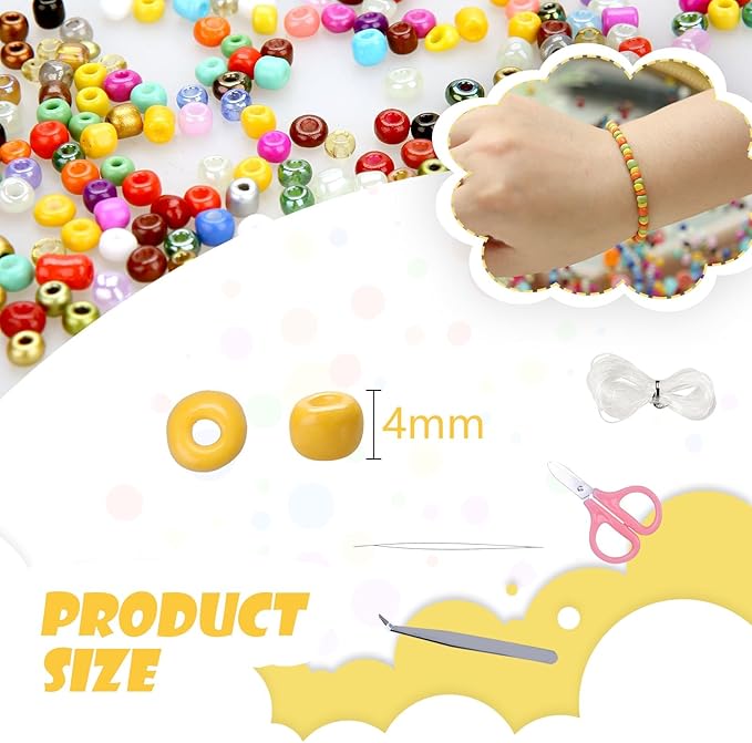 Efivs Arts 6720pcs 48 Colors 4mm Glass Seed Beads Kit with Tools and Accessories for DIY Jewelry Crafts