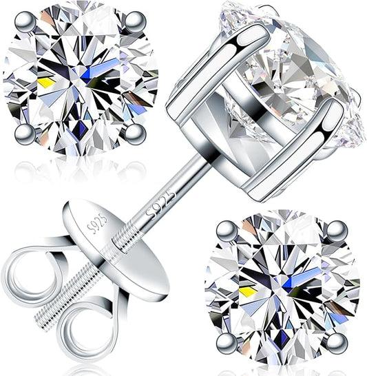 Moissanite Earrings for Men Women, 0.2ct-3.0ct Men 925 Sterling Silver Earrings, Round Cut Diamond Stud Earrings for Women