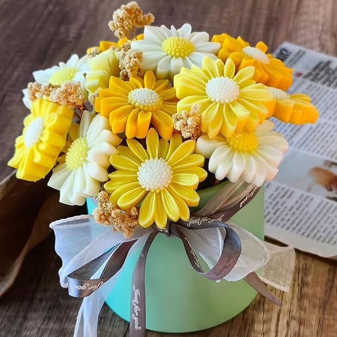 4 Pcs Daisy Flower Silicone Molds for Candles, 3D Flower Fondant Chocolate Cake Cupcake Topper Decoration Mold, DIY Tealight Candle Soap Wax Epoxy Resin Concrete Casting Polymer Clay Craft