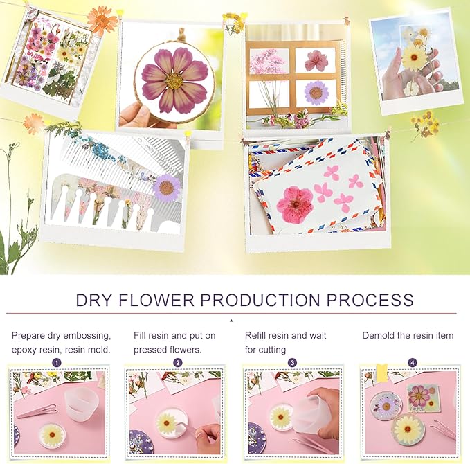 104Pcs Natural Pressed Dried Flowers Resin, Dry Flowers for Resin Accessories, Dried Flower for Scrapbooking DIY Art Crafts, Epoxy Resin Jewelry Molds, Candle, Soap Making, Craft Making