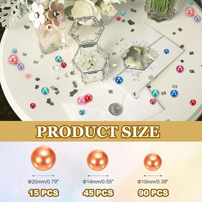 MECCANIXITY 150 Pcs Pearl Bead for Vase Filler, 20/14/10mm Faux Pearl Floating Beads Makeup NO Hole for Candles Centerpieces Table Scatter Wedding Home Decoration(Orange)