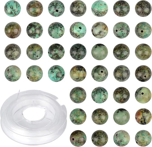 Natural Stone Genuine Stones DIY African Turquoise Round Beads 8mm 100pcs Beading Loose Gemstone Hole Size 1mm Charm Smooth Beads for Bracelets Necklaces Earrings (African Turquoise 8mm)