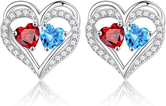 Iefil Valentines Day Gifts for Her - 925 Sterling Silver Birthstone Earrings, Anniversary Birthday Gifts for Women Wife Girlfriend Mom