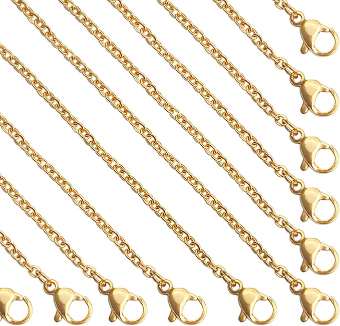 24 Pcs 20" 2mm Gold Stainless Steel Necklace Link Cable Chain Lobster Clasp Bulk for DIY Jewelry Making Supplies Accessories