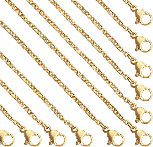 24 Pcs 18" 2mm Gold Stainless Steel Necklace Link Cable Chain Lobster Clasp Bulk for DIY Jewelry Making Supplies Accessories