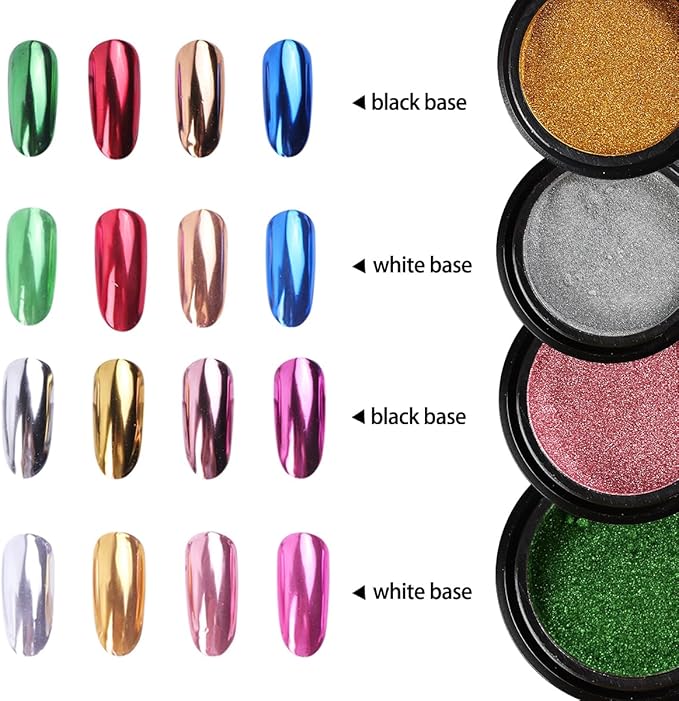 Chrome Nail Powder Set 14 Colors Pink Blue Silver Metallic Effect Mirror Powder for Nails with Brushes Holographic Pigment Chameleon Flakes for Nails Gold Leaf Decoration Nail Supplies