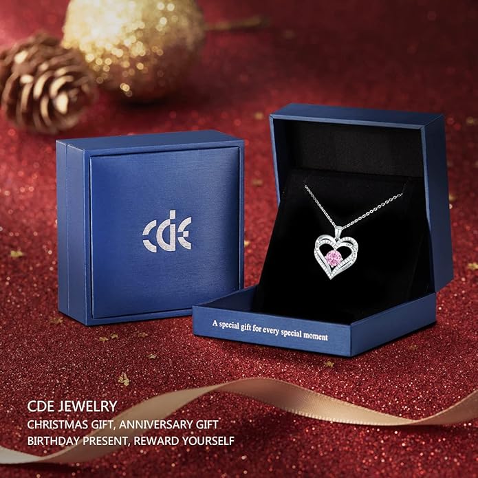 CDE Valentine's Day Gift Forever Love Heart Necklaces for Women, Wedding Anniversary, Birthday Mothers Christmas Day Gifts for Mom, Mother, Wife, S925 Silver Jewelry with Birthstone Pendant