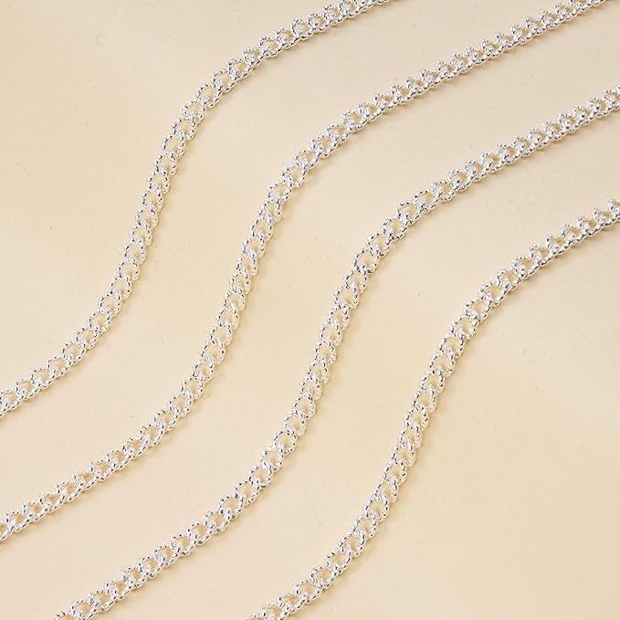 Jabogrii 5 Meters Silver Chain for Jewelry Making Embossed Oval Twisted Chain Roll Cable Metal Jewelry Bulk