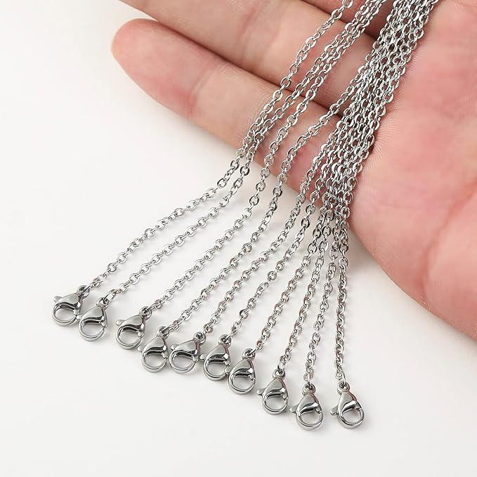 Loprome 32 Pcs 20 Inch Necklace Chains Stainless Steel Link Cable Chain Necklace with Lobster Clasps for DIY Jewelry Making, 2mm