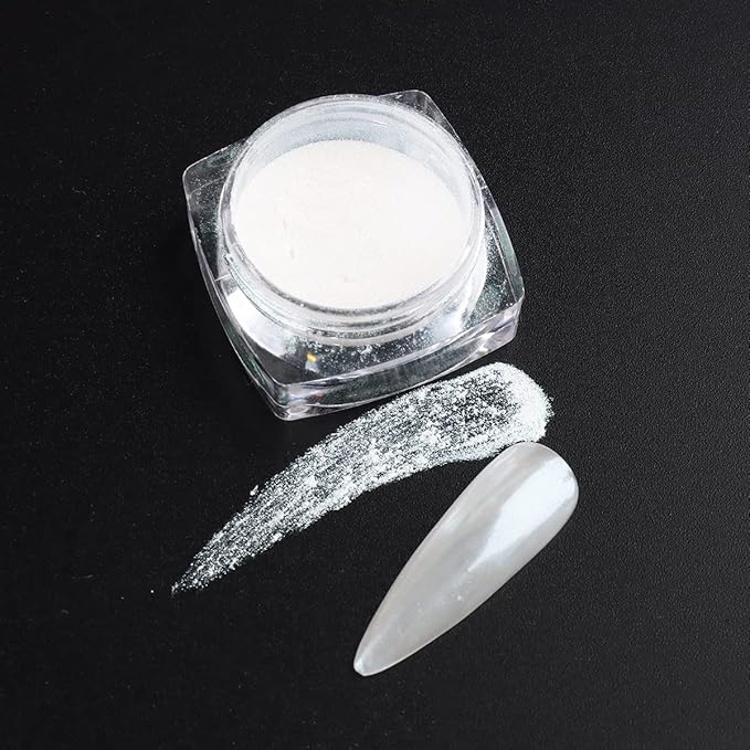 Pearl Chrome Nail Powder Set - 6 Colors Aurora Powder Mermaid Effect for Nails Iridescent Nail Glitter Shimmer White Rubbing Dust Nail Pigment Set Manicure Nail Art Decorations (Y451-459)