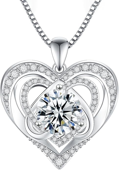 1-3 Carat Moissanite Necklace for Women, 925 Sterling Silver Heart Pendant Necklace Moissanite Diamond Necklace, Birthday Gift Anniversary Present for Wife, Girlfriend, Daughter, Mom