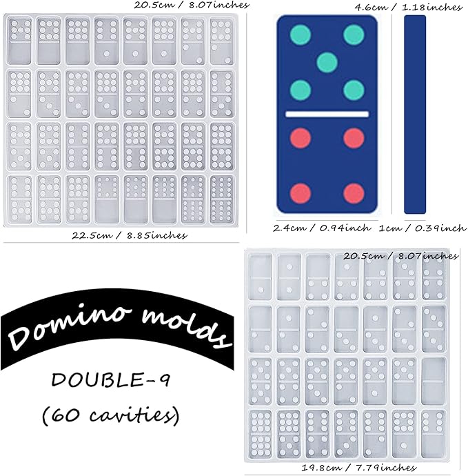 3 Packs Domino Molds and Dominoes Box Molds, CNYMANY 60 Cavities Double 9 Silicone Epoxy Resin Casting Jumbo Mold Clay Mold Storage Box Mold for DIY Pendant Jewelry Crafts Making Tool