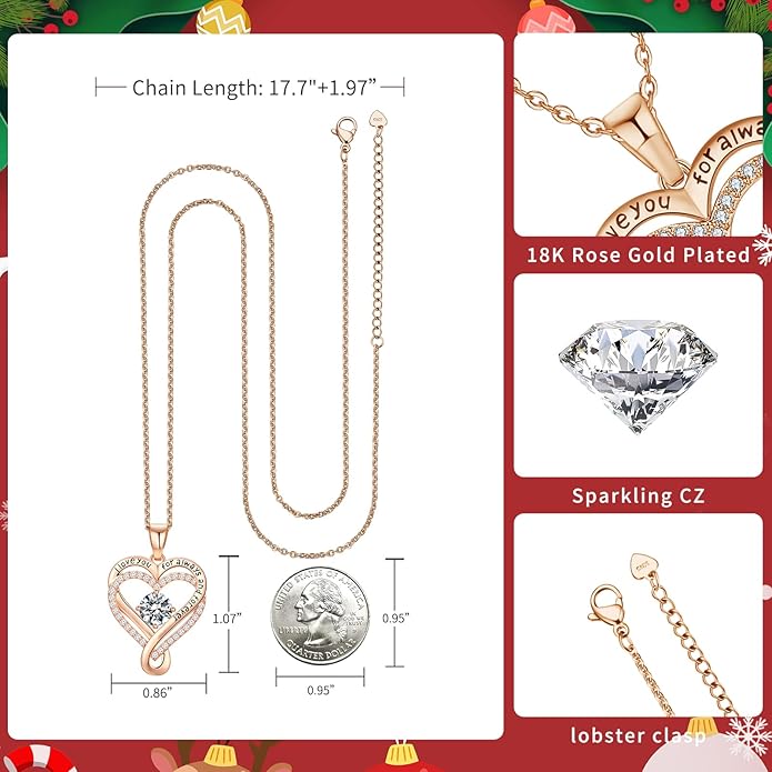 Infinity Love Heart Birthstone Necklace for Women Wife, S925 Sterling Silver Anniversary for Women Wife Birthday Gift for Her Girlfriend Mom Daughters, I Love You Women's Jewelry 18k Rose Gold Filled