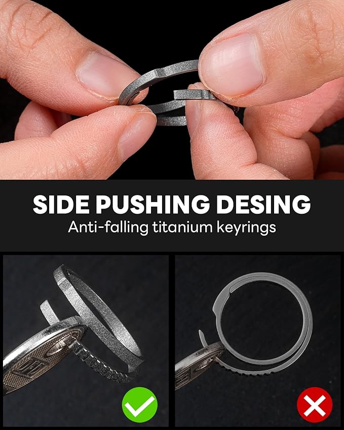 TISUR Titanium Keychain Rings, Split Side Pushing Key Rings Heavy Duty Black Key Ring For Key Chain Carabiner Dog Tag Ring