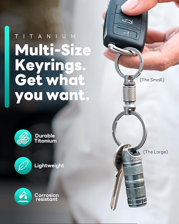 TISUR Titanium Keychain Rings, Split Side Pushing Key Rings Heavy Duty Black Key Ring For Key Chain Carabiner Dog Tag Ring