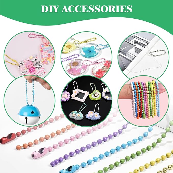 Yauhar 420Pcs Colorful Ball Chain Assorted Set, 14 Colors 2.4mm Metal Ball Bead Chain Connector Clasp Extension for Keychain Tags Jewelry Necklace Making Key Ring Ornament