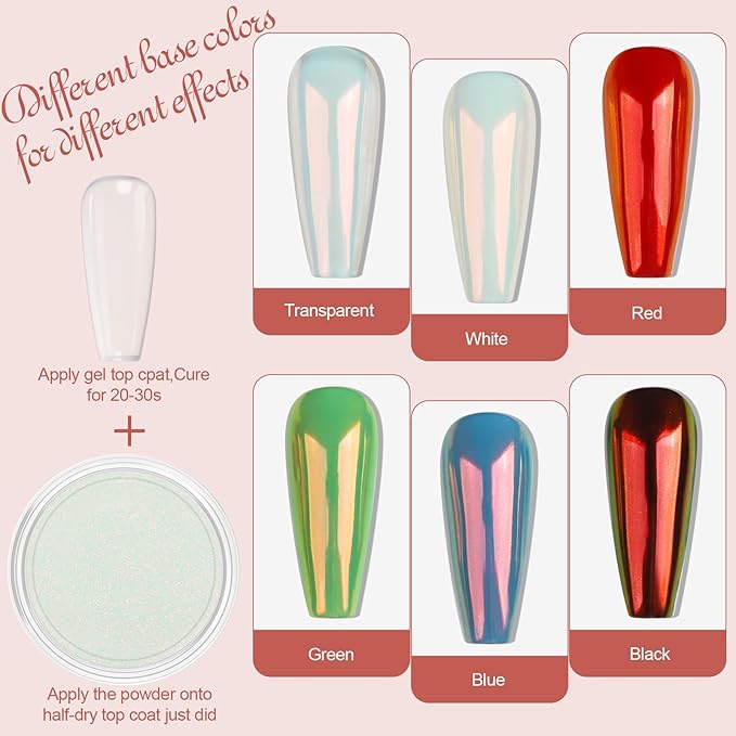 Artdone Red Aurora Chrome Nail Powder, Iridescent Unicorn Powder Metallic Mirror Effect Pigment Pearlescent Mermaid Pearl Glitter Dust Kit, Nail Art Decoration, Resin Craft