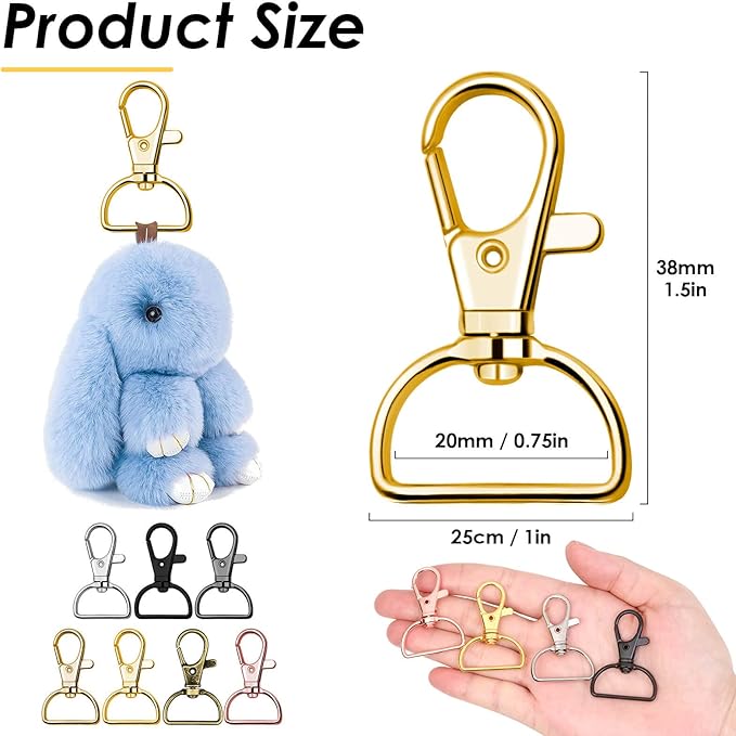 Swivel Clasp Hooks, Anezus 80Pcs Key Chain Clip Hooks, D Ring Clip Lanyard Hardware for Keychain Making, Lanyard Making, Purse Hardware, DIY Craft (3/4” Inside Width)