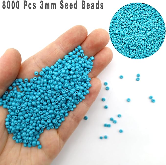 THUTEP 8000 pcs 3mm Seed Beads, Tiny Craft Beads for Bracelet Making, Bracelet Kits for DIY Jewelry Craft (Greenishblue)