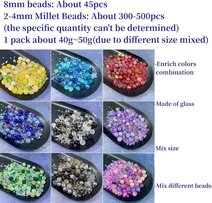 Assorted Glass Resin Beads Multi Size Colors Smooth Cracked Gravel Millet Spacer Beads for Bracelets Necklace Earring DIY Jewelry Making Craft(Moon Shadow White Series)