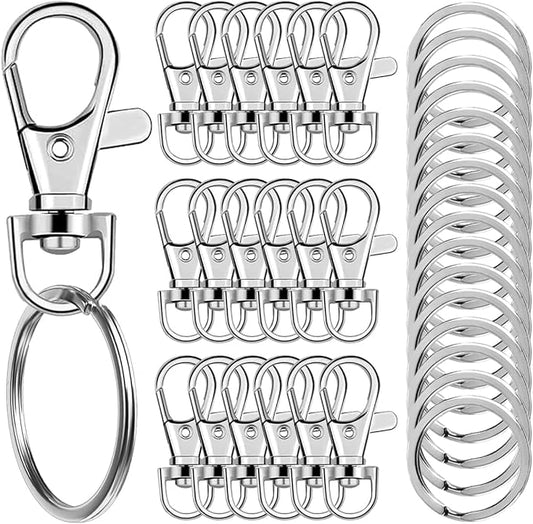 100 Pcs Keychain Hooks with Key Rings, Keychain Clip Hooks with Rings for Lanyard Jewelry Making DIY Crafts Silver(50 Pcs Metal Lobster Claw Clasps + 50 Pcs Flat Key Rings)
