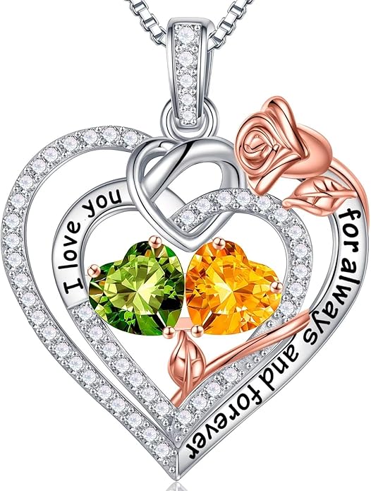 Iefil Valentines Day Gifts for Her Wife - 925 Sterling Silver Double Birthstone Necklace, Anniversary Birthday Gifts for Women, Jewelry Gift for Wife Girlfriend Mom Her