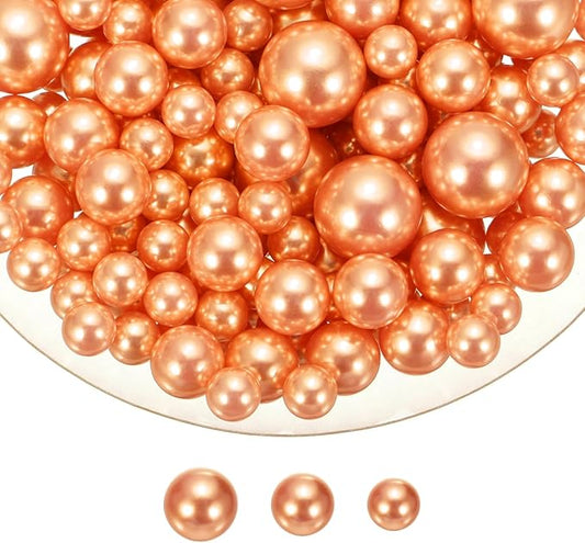 MECCANIXITY 150 Pcs Pearl Bead for Vase Filler, 20/14/10mm Faux Pearl Floating Beads Makeup NO Hole for Candles Centerpieces Table Scatter Wedding Home Decoration(Orange)
