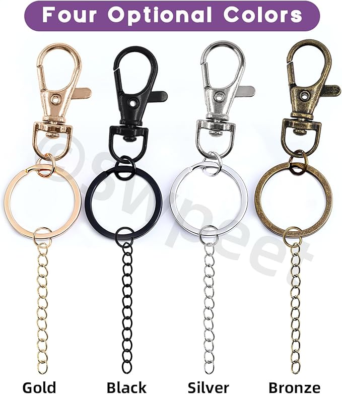 Swpeet 321Pcs Assorted Keychain Making Set with Pliers, 40Pcs Swivel Lanyard Snap Hook, 1Pc Split Ring Pliers, 40Pcs Keychain Ring, 40Pcs Extender Chains, 200Pcs Jump Rings, Bronze/Black/Gold/Silver