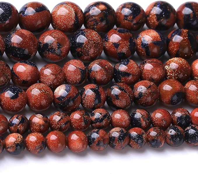 8MM 45PCS Galaxy Blue Gold Sand Stone Beads for Jewelry Making DIY Craft Gemstone Beads Kit Cosmic Crystal Pebbles for Bracelets, Necklaces