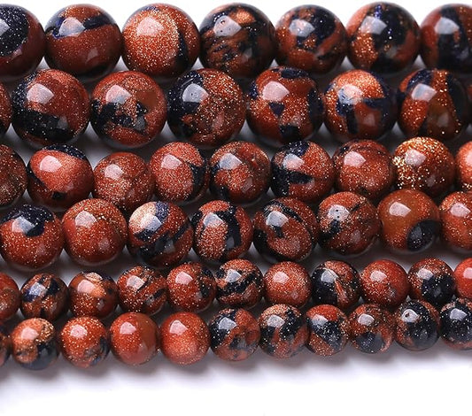 8MM 45PCS Galaxy Blue Gold Sand Stone Beads for Jewelry Making DIY Craft Gemstone Beads Kit Cosmic Crystal Pebbles for Bracelets, Necklaces