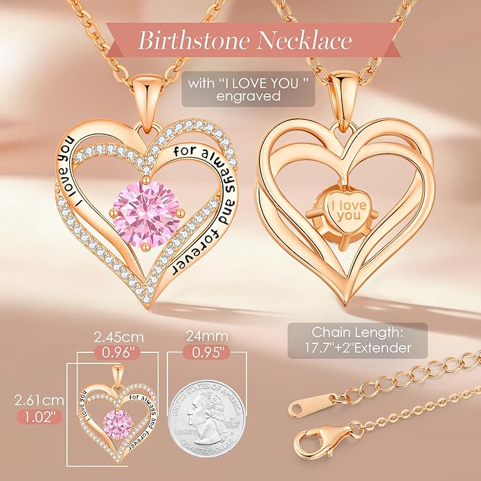CDE Valentine's Day Gift Forever Love Heart Necklaces for Women, Wedding Anniversary, Birthday Mothers Christmas Day Gifts for Mom, Mother, Wife, S925 Silver Jewelry with Birthstone Pendant
