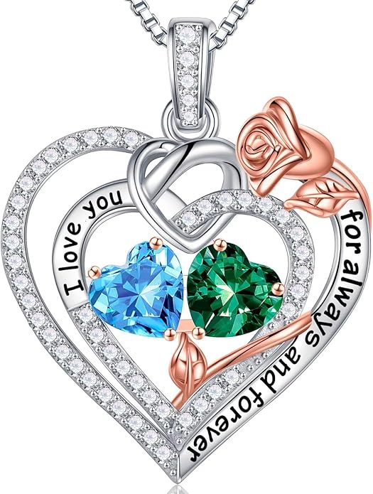 Iefil Valentines Day Gifts for Her Wife - 925 Sterling Silver Double Birthstone Necklace, Anniversary Birthday Gifts for Women, Jewelry Gift for Wife Girlfriend Mom Her