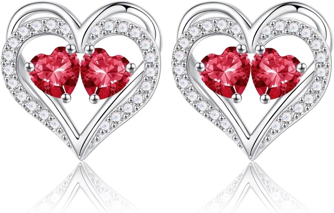 Iefil Valentines Day Gifts for Her - 925 Sterling Silver Birthstone Earrings, Anniversary Birthday Gifts for Women Wife Girlfriend Mom