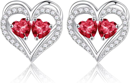 Iefil Valentines Day Gifts for Her - 925 Sterling Silver Birthstone Earrings, Anniversary Birthday Gifts for Women Wife Girlfriend Mom