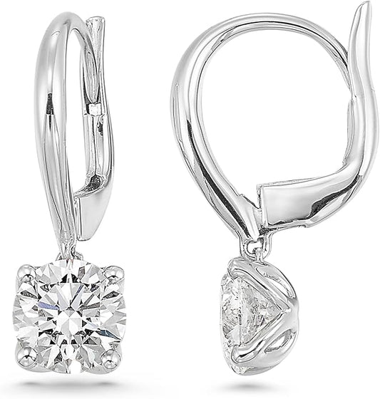 1/2 to 4 Carat Round Lab Grown Diamond Dangle Drop Earrings for Women I 14k Gold Earrings (G-H, VS1-VS2, 0.5 to 4 cttw) 4-Prong Set Brilliant Cut Diamond Leverback by Carbon Atelier