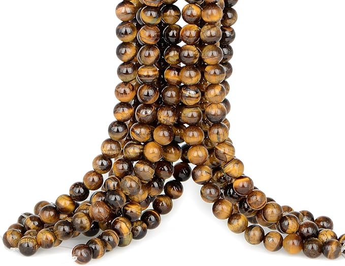 Natural Stone Beads Tiger Eye Round Genuine Stone Beading Loose Gemstone Hole Size 1mm DIY Charm Smooth Beads for Bracelets Necklaces Earrings 6mm 200pcs (Tiger Eye 6mm)