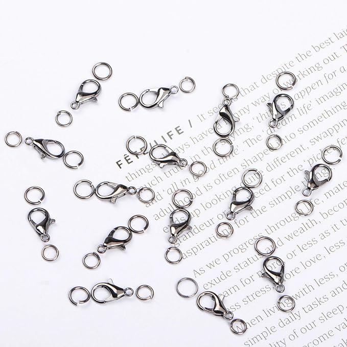 AD Beads 50 Pieces Lobster Claws Clasps Plus 100 Pieces 6mm Match Color Open Jump Rings Suitable for Necklace Bracelets Jewelry (7x12mm, Gunmetal)