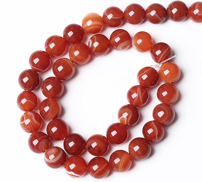 32PCS 12mm Natural Red Striped Agate Beads Round Loose Gemstone Beads for Jewelry Making DIY Bracelet Necklace 15 Inch,Energy Stone Healing Power
