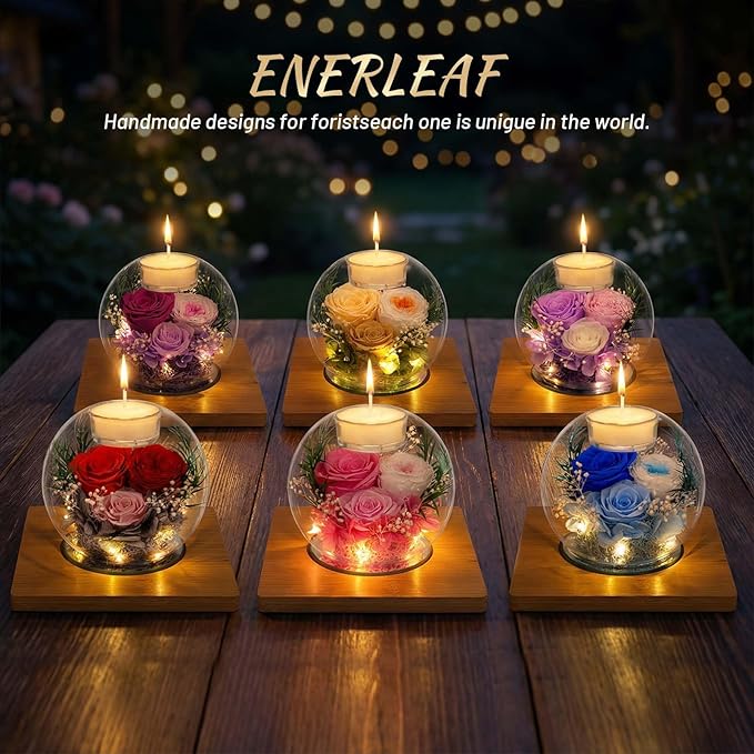 Preserved Pink Real Rose in Glass with Scented Candles–Eternal Flower Romantic Anniversary Mothers Day Christmas Birthday Valentines Day Gifts for Her, Women, Wife, Girlfriend, Mom, Grandma