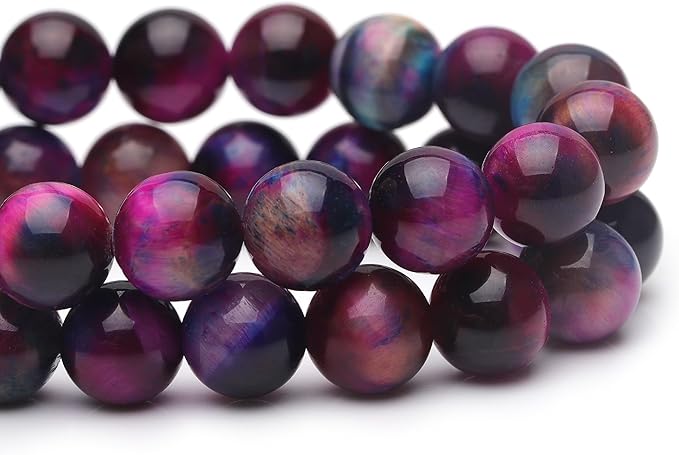 8mm Natural Stone Beads for Jewelry Making,Galaxy Tiger Eye Polished Smooth Round Gemstone Beads for Bracelet Necklace 15 Inch