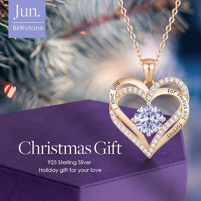 CDE Valentine's Day Gift Forever Love Heart Necklaces for Women, Wedding Anniversary, Birthday Mothers Christmas Day Gifts for Mom, Mother, Wife, S925 Silver Jewelry with Birthstone Pendant
